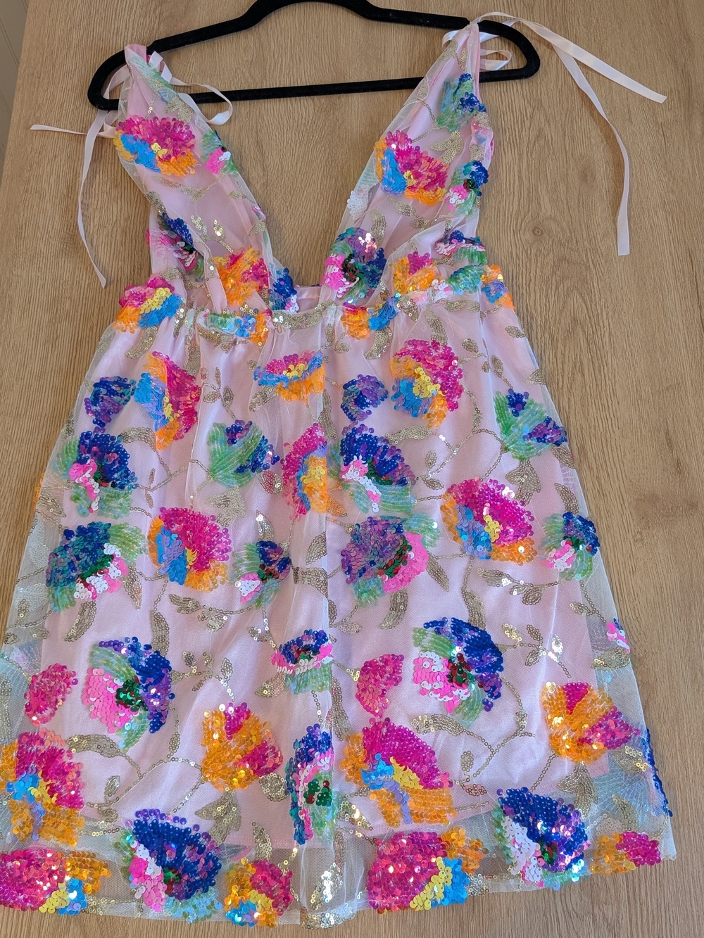 Pink Sequin Floral Party Dress